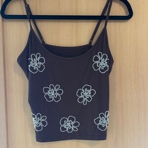 Brown Floral Beaded Tank 
PAC Sun Size small